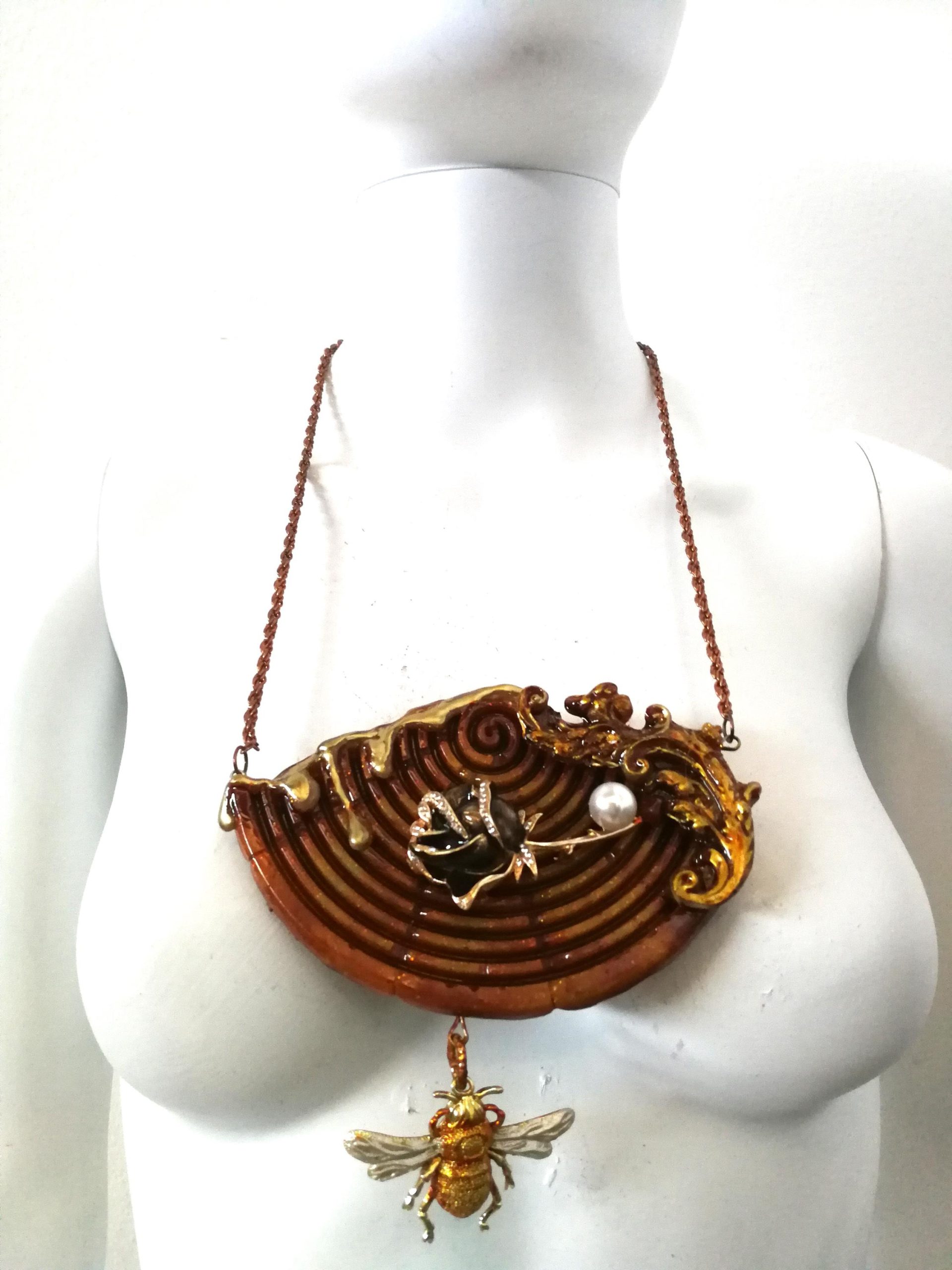 Queen Bee Necklace, Luxury Jewelry Baroque Flower, Gold Bumble Honey Nest Pendant Insect Charm