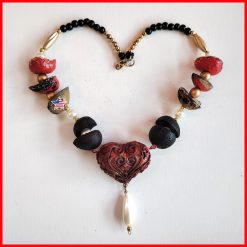 Sacred Heart, Burning Flame Ladies Jewel Chunky Natural Beaded Jewelry, Baroque Pendant Charm Collar