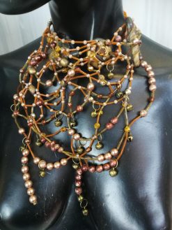 Handmade Lace Choker, Copper Pearl Bib Necklace, Marie Antoinette Jewelry
