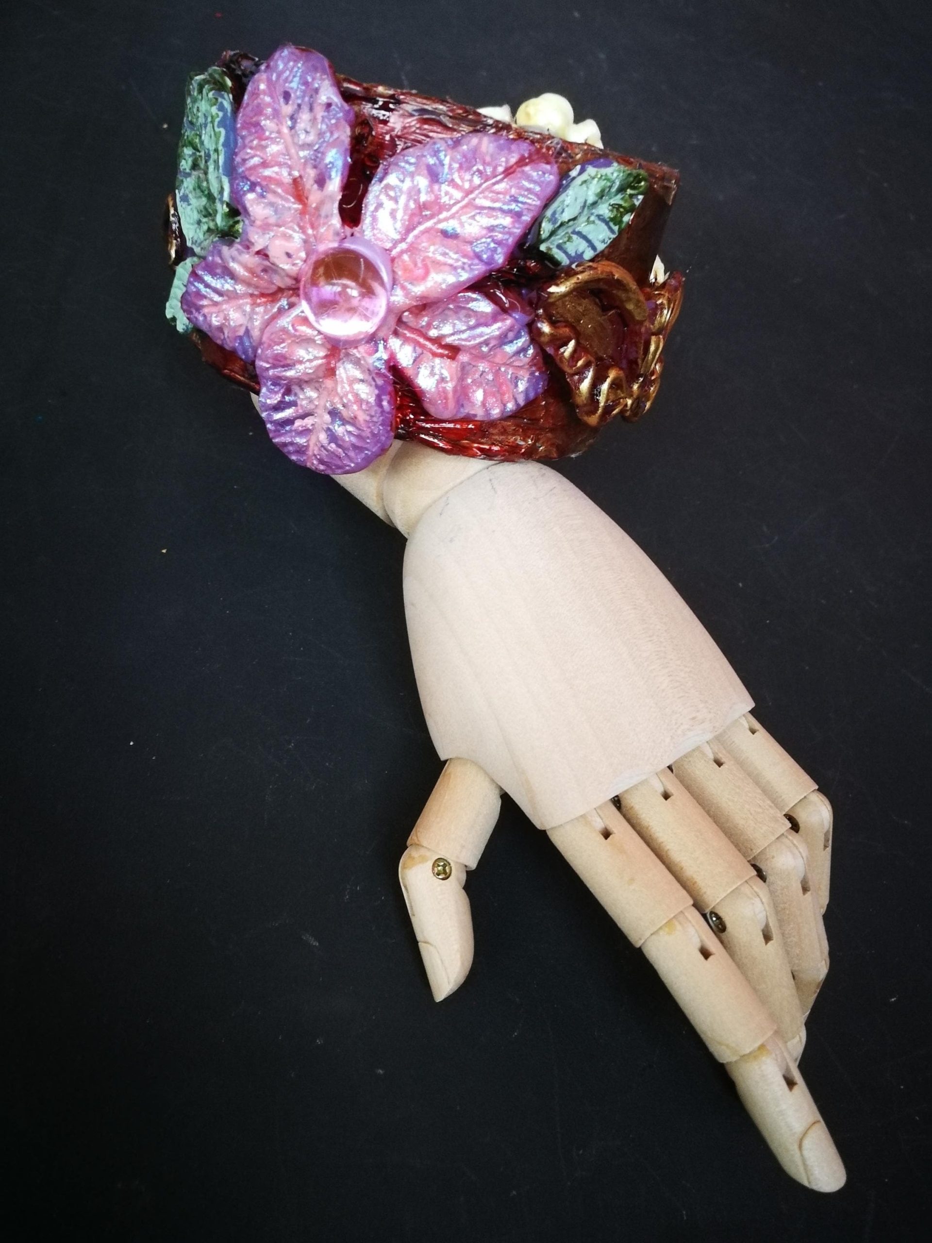 Flower Bracelet, Cuff Female Bangle Sculptural Doll Head Jewelry, Statement Luxury Brand Butterfly Baroque