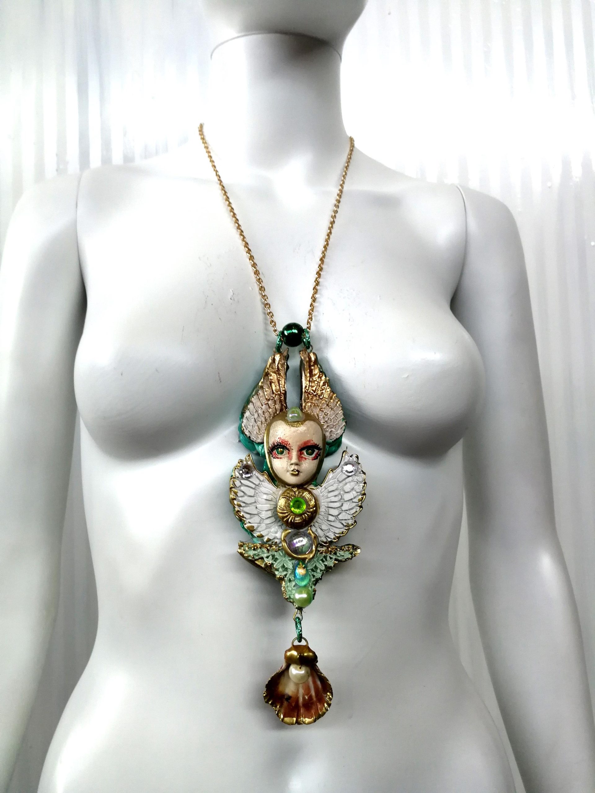 Art Deco Doll Head Pendant, Belle Epoque Necklace Charm