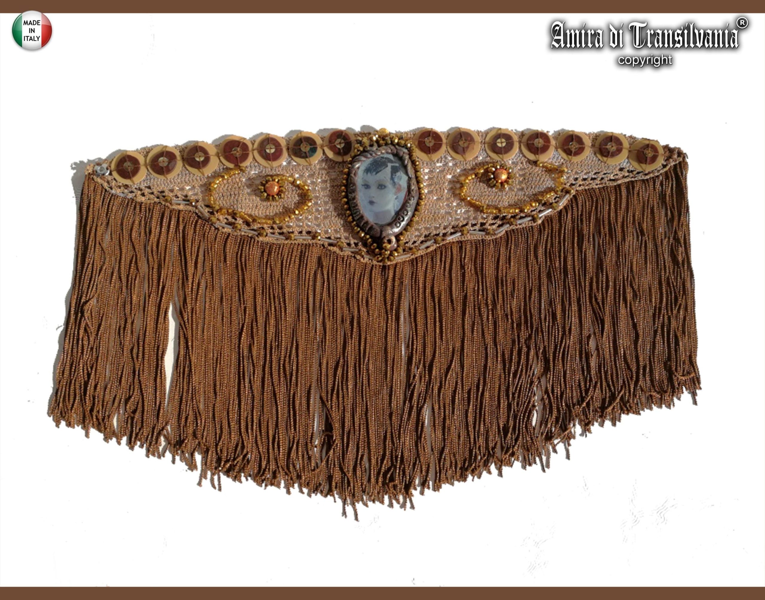 Handmade Macrame Lace Choker, Cameo Medallion, Fringe Collar