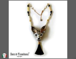 Sphinx Cat Necklace, Statement Jewelry Sculptural Pendant, Elegant Jewel Tassel Charm Egyptian Bib