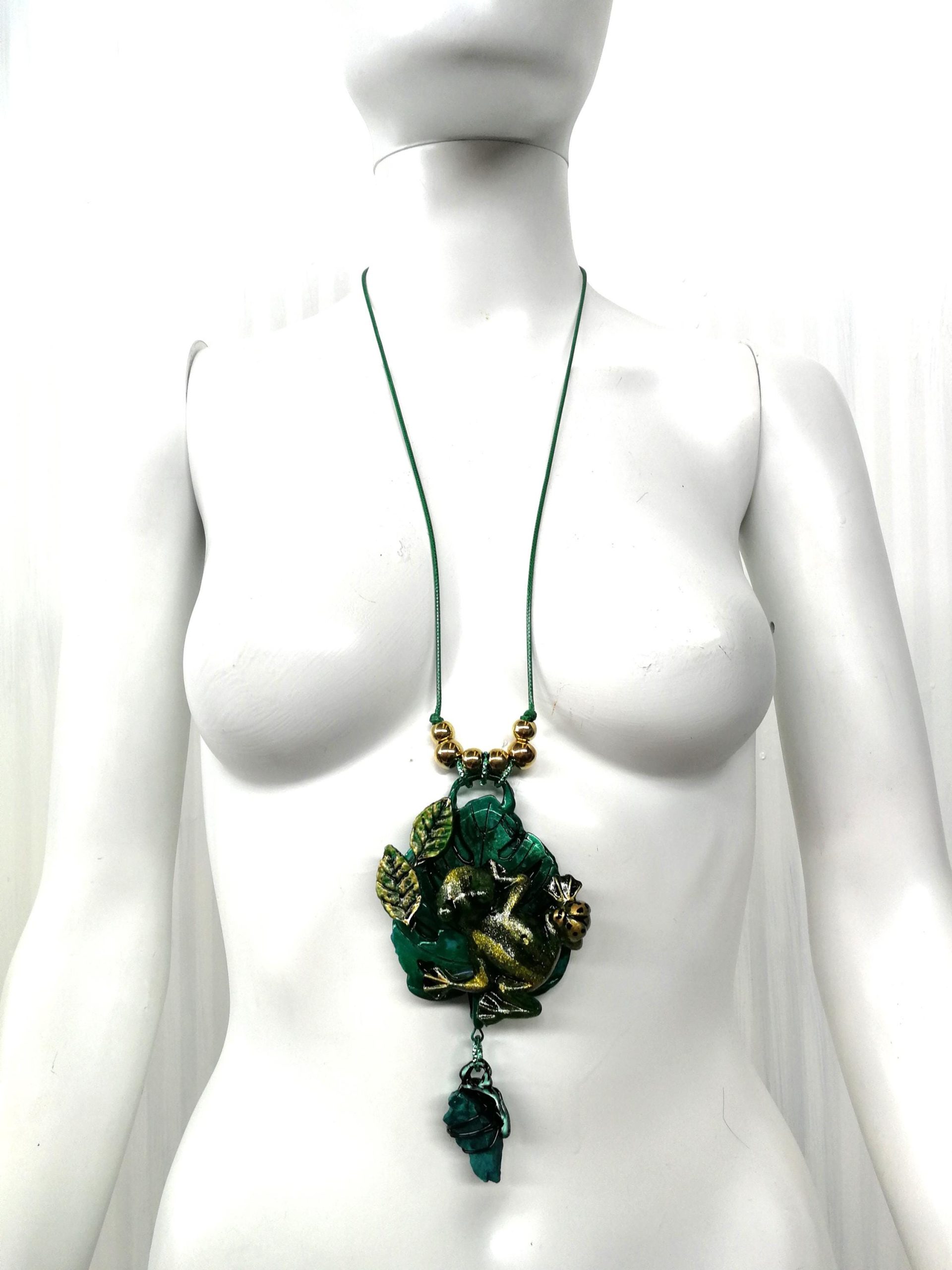 Witch Familiar Frog Necklace, Polymer Clay Amulet, Spirit Guide Jewelry