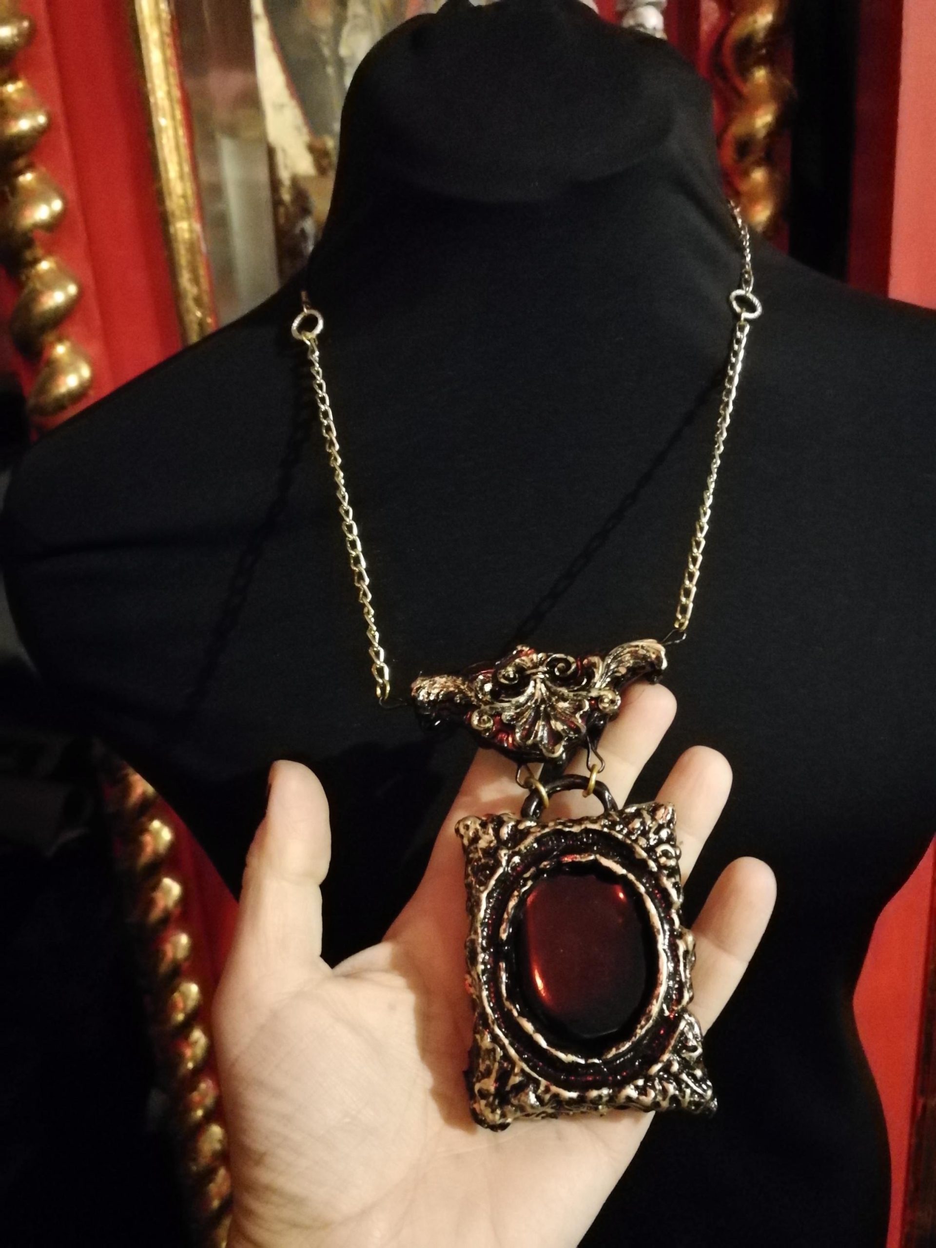 Snow White Witch Mirror Necklace, Gothic Victorian Locket, Handmade in Italy
