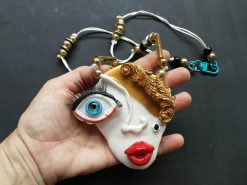 Brutalist Face Pendant, Pop Art Necklace, Handmade Italian Jewelry