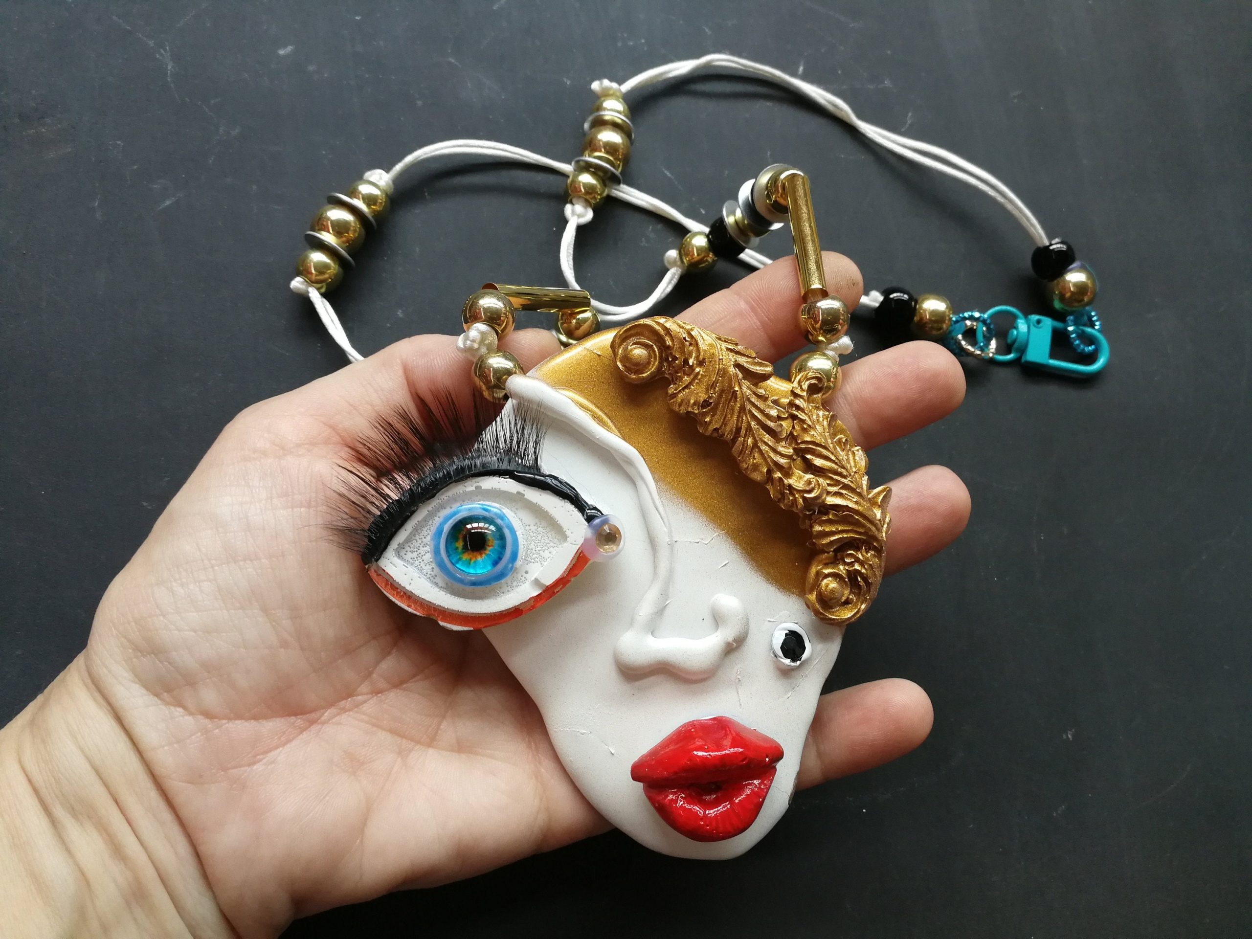 Brutalist Face Pendant, Pop Art Necklace, Handmade Italian Jewelry