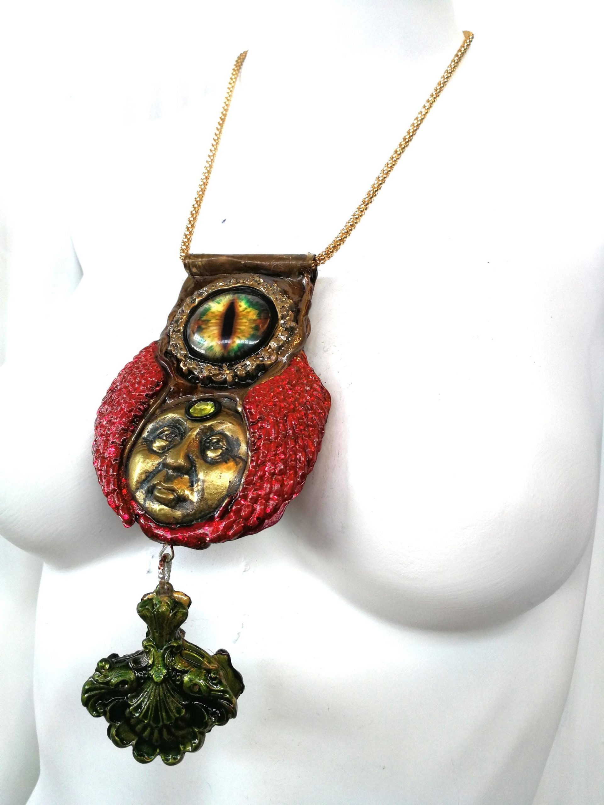 Dragon Eye Pendant, Final Fantasy Chronos Jewelry Designer, Sun Kronos Sculptural Statement Necklace Charm