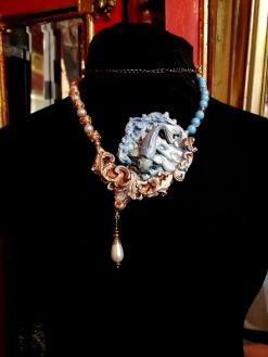 Art Deco Koi Fish Pearl Necklace, Handmade Sea Life Amulet