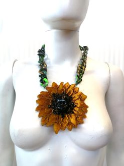 Sunflower Necklace and Bracelet Daisy Pendant, Floral Suit Set Jewelry, Sun Flower Brutalist Modernist