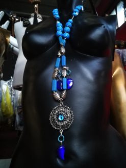 Turkish Evil Eye, Statement Pendant Good Luck Boho Ethnic Folk Jewelry Necklace Silver Charm