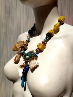 Puka Shell Necklace, Maximalist Design Luxury Statement Charm, Natural Seashell Conch Abalone & Ceramic Jewelry