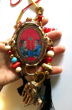 Buddha Jewelry, Statement Necklace Chunky Tribal Beaded Choker, Buddhist Pendant & Dragon Eye Sculptural Luxury
