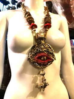 Dragon Eye Pendant, Royal Crown Gothic Jewelry Locket Medallion Charm Sculpture Statement Aristocratic Necklace