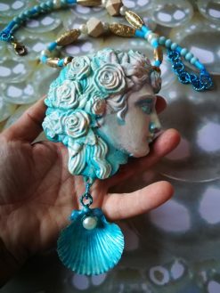 Greek Jewelry, Antique Mythology God Goddess Statue Sculpture Pendant, Big Bold Chunky Necklace Shell