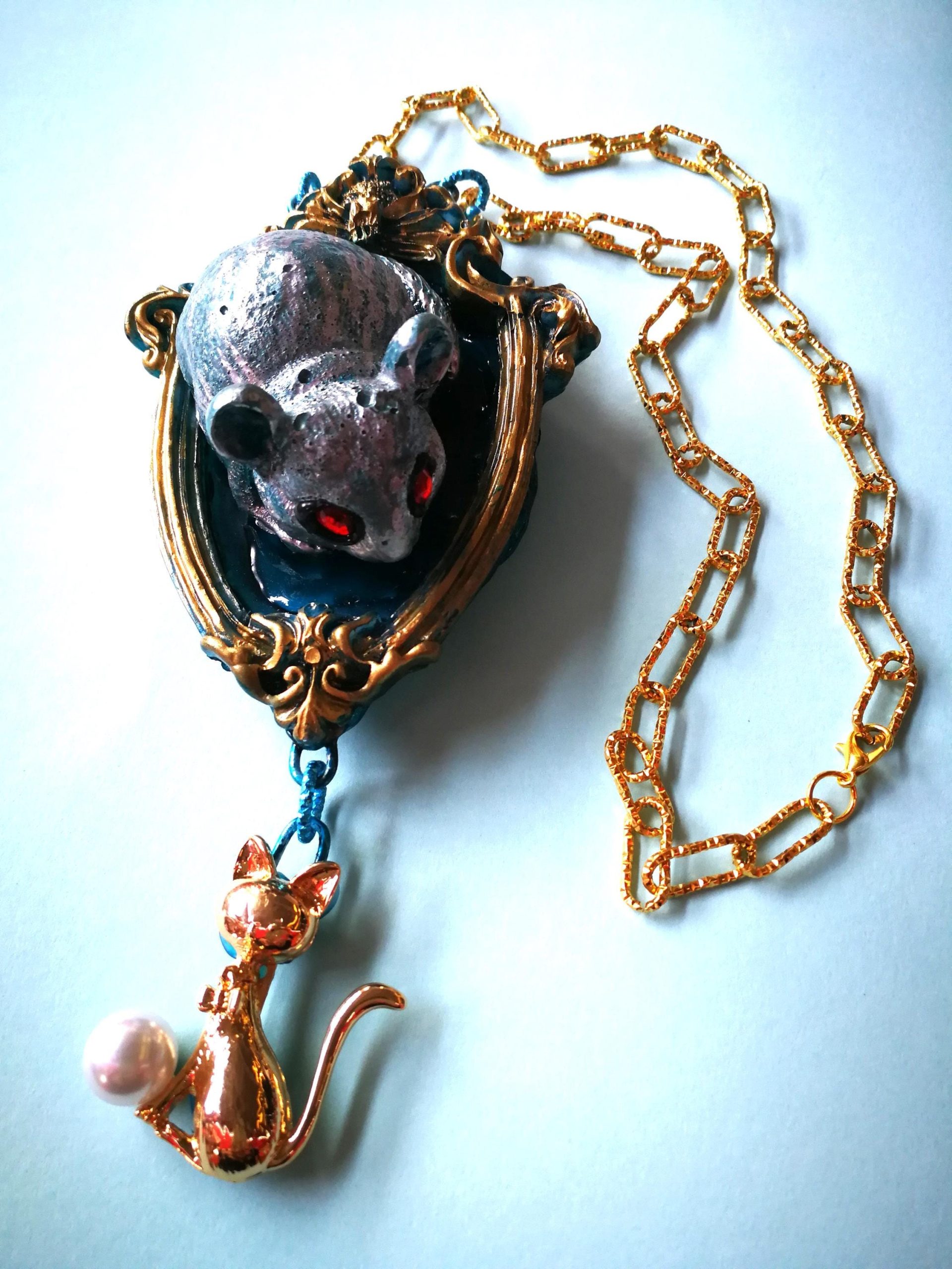 Cat Jewelry Necklace, Animal Mouse Blazon Charm Pendant, Chain Jewellery Nature Elegant Jewel Bib