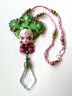 Statement Jewelry, Belle Epoque Sculpture Pendant, Four Leaf Clover Necklace Bib, Flower Crystal Charm