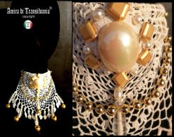 Baroque Jewelry Collar Macrame Choker, Rococo Embroidered Pearl Lace Crochet Cameo Statement Necklace Bib