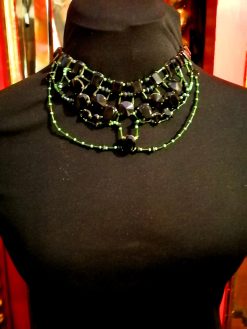 Statement Jewelry, Scoop Necklace Crystal Strass, Green Emerald Rhinestone Choker Jewellery, Luxury Elegant Beaded