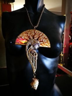 Siren Mermaid, Belle Epoque Jewelry Art Noiuveau, Liberty Style Bib Pendant Seashell Charm Shell