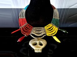 Mexican Jewelry, Ethnic Glamour Necklace, Whimsical Skull Pendant, Luxury Boho Charm Tribal Horn Gemstone