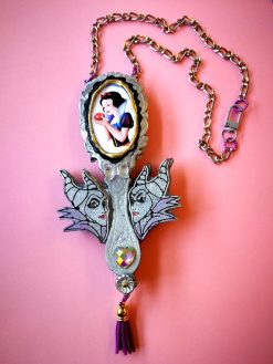 Snow White Witch Mirror Necklace Pendant, Romantic Victorian Gothic Jewelry, Chunky Fantasy Baroque Charm