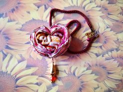 Art Nouveau Necklace, Peony Flowers Heart Pendant, Doll Child Baby Newborn Slepping, Jewelry Charms