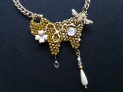 Queen Bee Necklace, Luxury Gold Honey Nest Pendant, Insect Statement Jewelry Charm Crystal Gold Chain