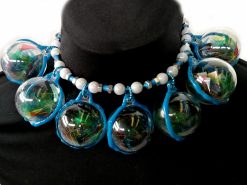 Futuristic Necklace Transparent Ball Jewelry, Avangarde Beaded Necklet Charm, Italian Design Choker Collar Caleidoscope