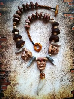Tribal Shaman Necklace, Boho Horn Pendant, Rustic Ethnic Statement Jewelry Native American Indian Charm
