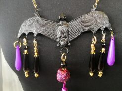 Bat Vampire Jewelry Dark Necklace, Beaded Tassel Pendant Chain, Gothic Punk Rock Jewel Charm