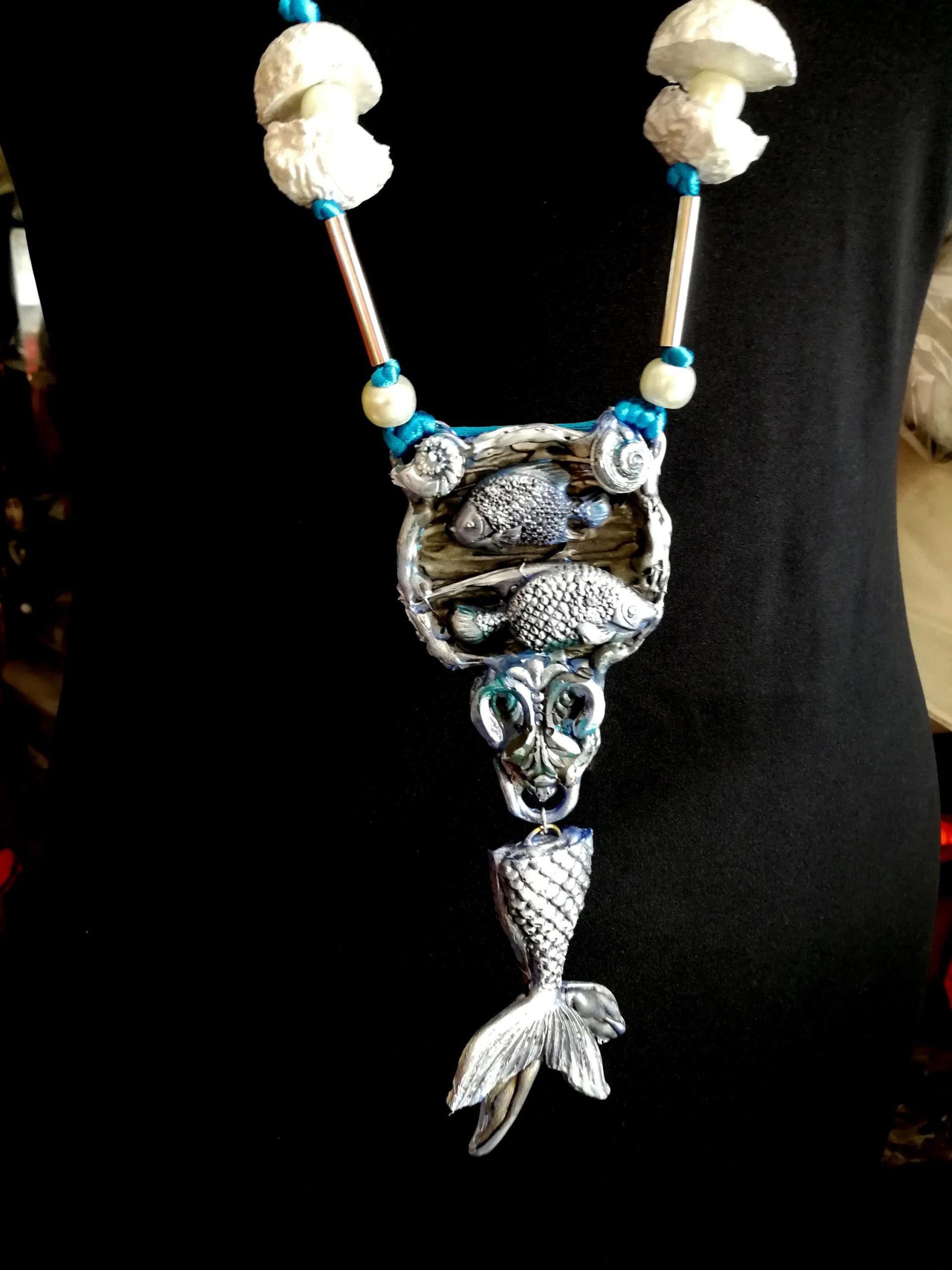 Siren Tail Jewel, Mermaid Necklace Jewelry, Statement Luxury Sculpture Fish Pendant Sea Life Chain