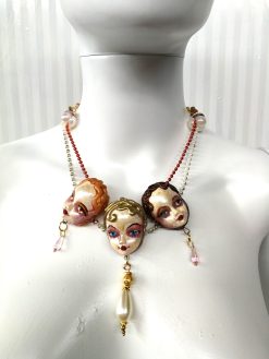 Belle Epoque 1900 Doll Head Jewelry, Art Deco Statement Sculptural Collar Charm Vintage Charleston