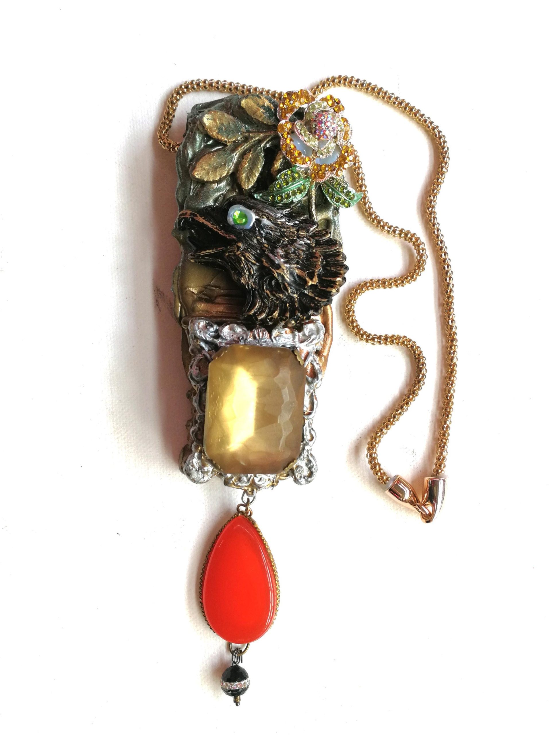 Luxury Jewelry, Eagle Necklace Pendant, Vulture Charm Jewellery Bird, Locket Flower Cubic Zirconia Stone