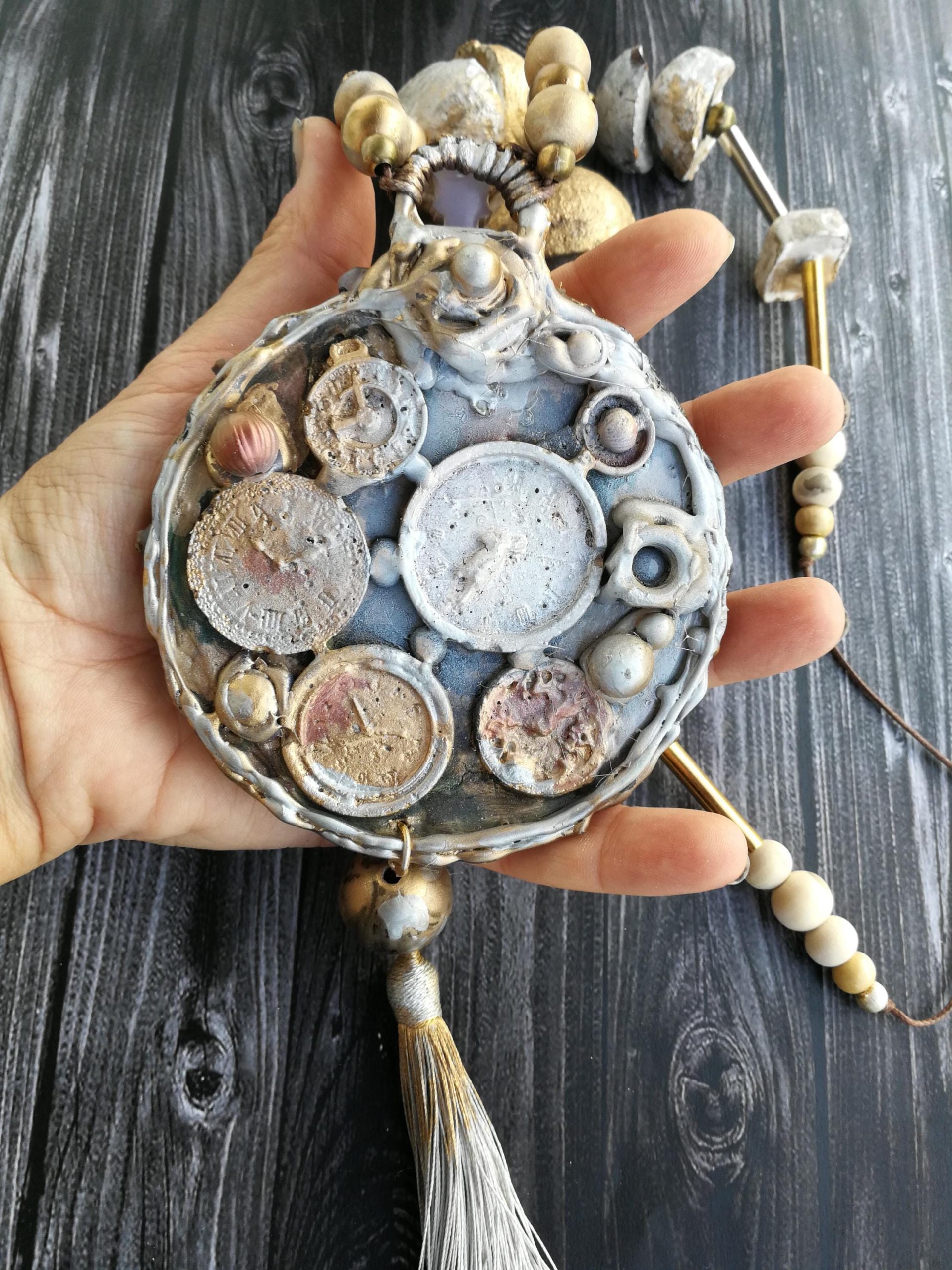 Royal Crown, Bold Chunky Necklace Brutalist Pendant, Steampunk Watch Jewelry Charm Queen and King