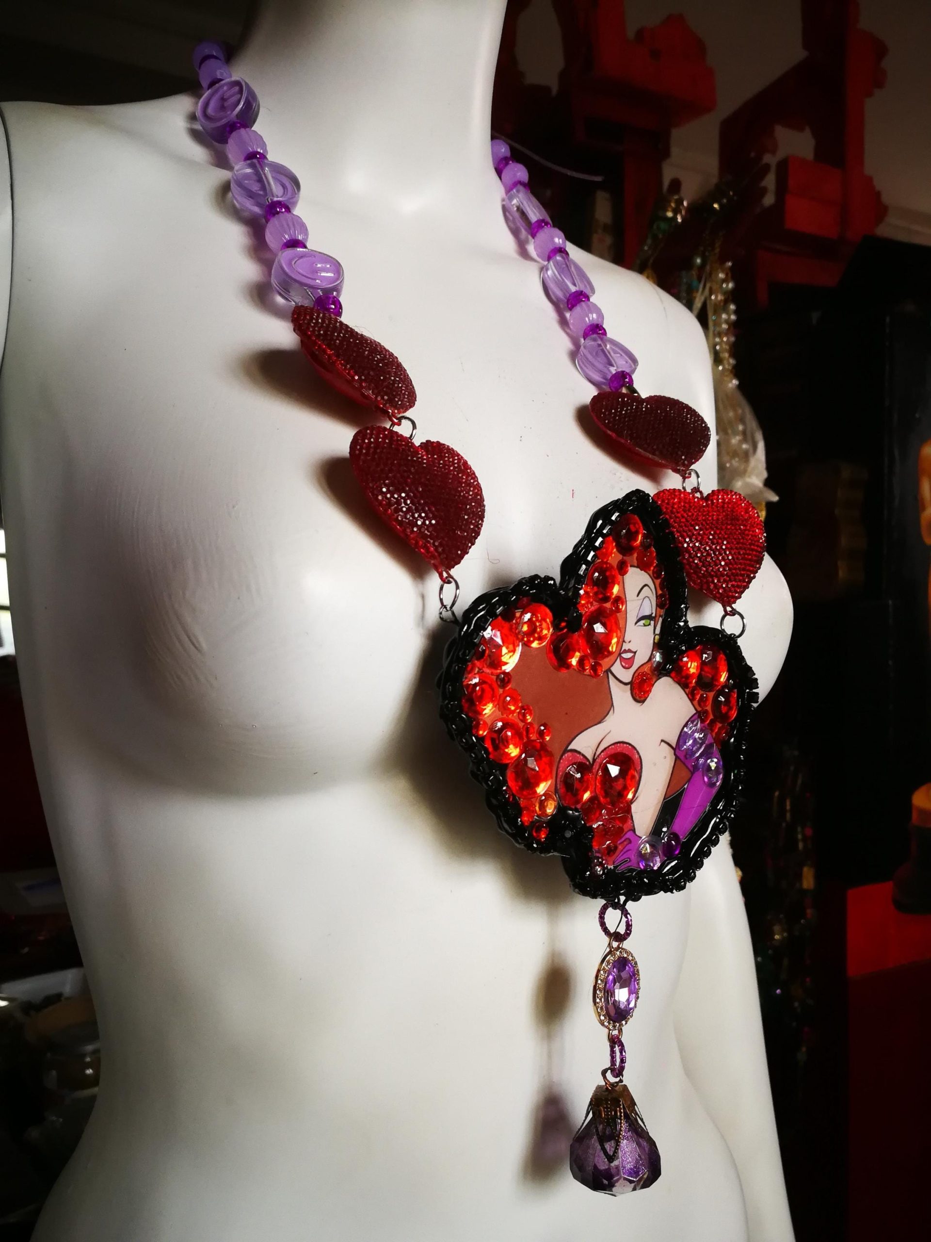 Jessica Rabbit - Big Bold Chunky Necklaces, Statement Cartoon Jewelry, Hollywood Icon Whimsical Heart Pendant