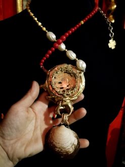 Red Pisces Koi Fish Necklace Jewelry, Natural Shell Pendant Pearl Collier, Luxury Statement Jewellery