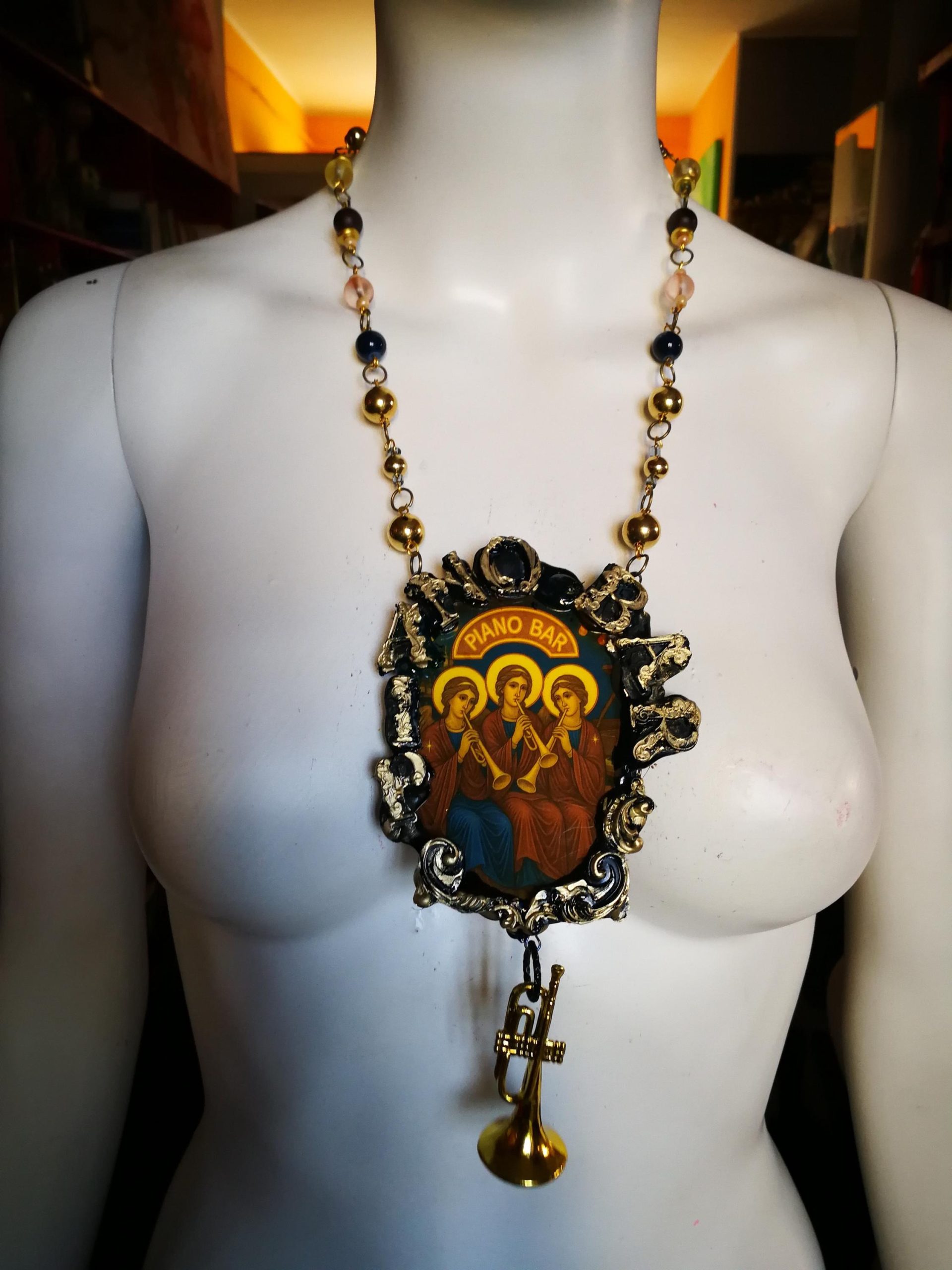 Holy Pop Pendant, Oddities and Curiosities Jewelry Religious Baroque, Icon Necklace Ironic Musical Angel