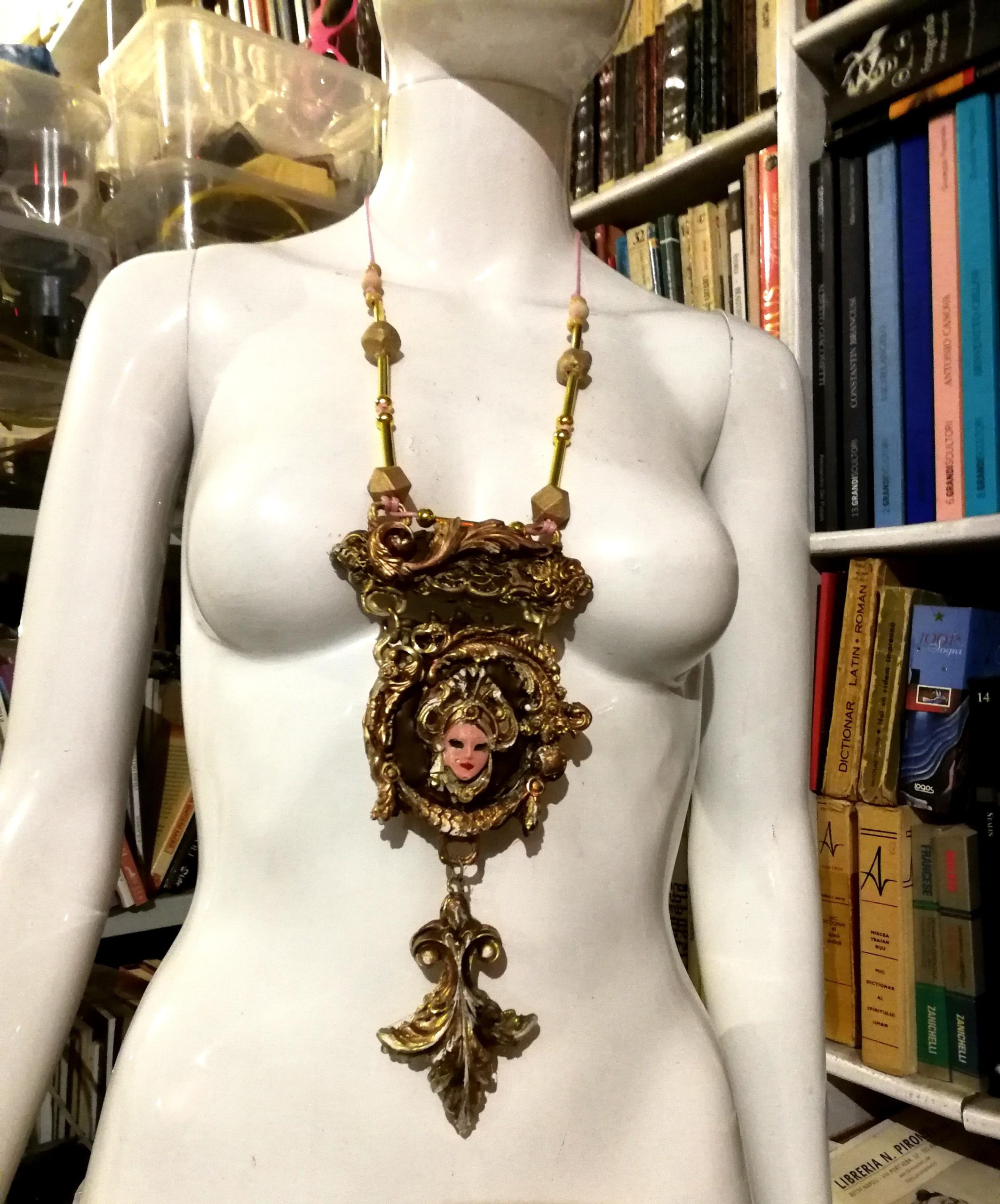 Venetian Mask Pendant, Sculptural Baroque Theatre Charm, Rococo Statement Massive Costume Jewelry OOAK Luxury