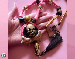 Mexican Necklace, Ethnic Glamour Whimsical Skull & Bones Pendant, Boho Quirky Oddities Jewelry Charm