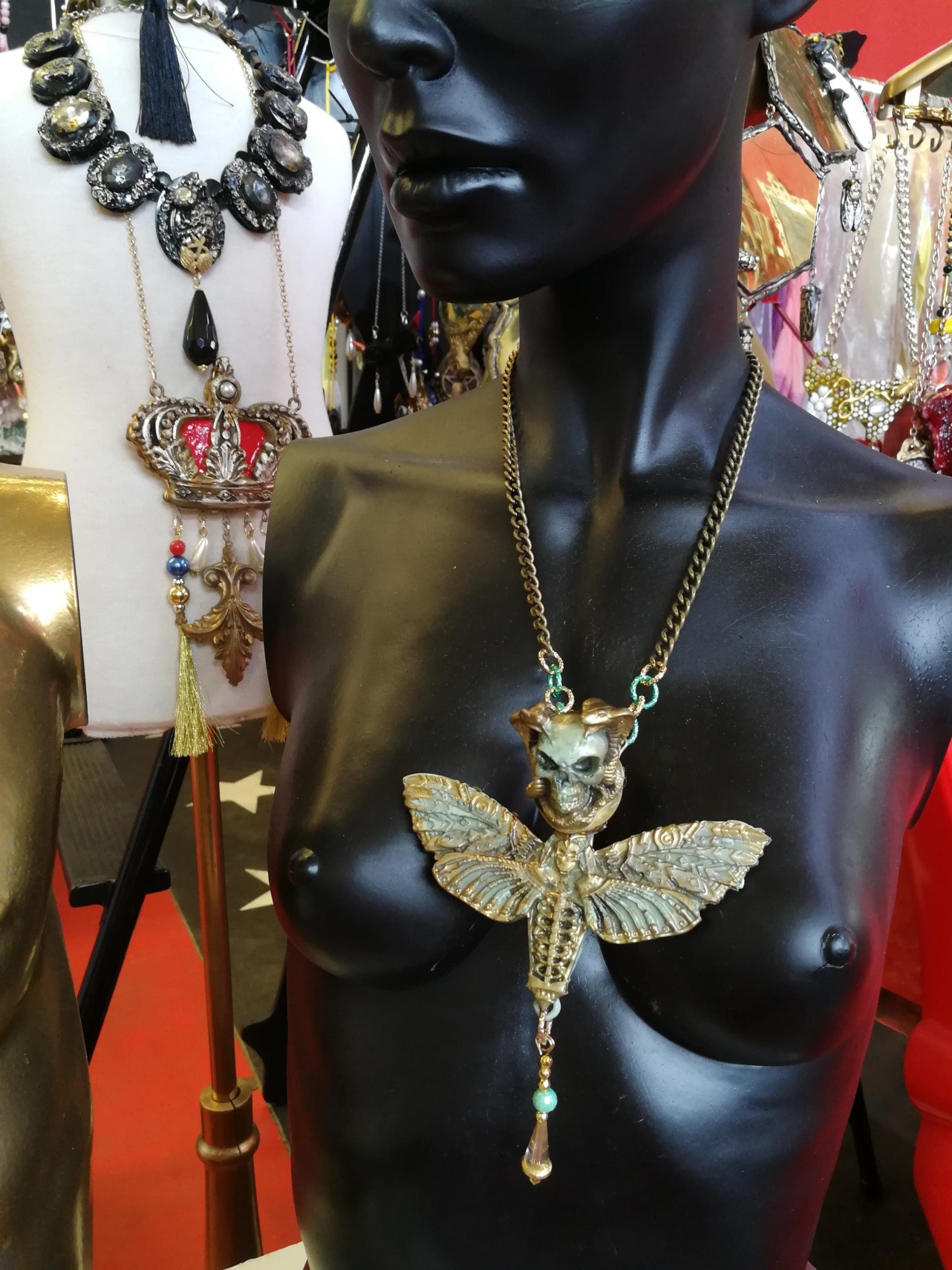 Butterfly Skull Pendant, Lunar Moth Victorian Gothic Statement Necklace & Steampunk Fantasy Charm Sculptural Jewelry