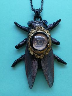Cicada Pendant, Gothic Style Necklace Insect Fly Jewelry, Nocturnal Dark Jewel Handmade Jewelery Sculpture