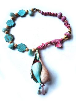 Turquoise Jewelry Gemstone, Puka Shell Luxury Necklace, Nautilus Pendant Seashell Natural Sea Conch & Cowrie