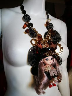 Tribe Designs, Extravagant Wild Life Doll Pendant, Designer Jewelry Chunky Necklace Charm, Folk Collar
