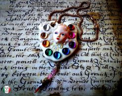 Belle Epoque Jewelry, Art Deco Nouveau Doll Head Sculpture Pendant, Painter Artist Palette Necklace