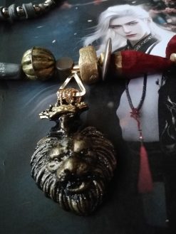 Lion Pendant, Designer Jewelry Sculptural Statement Big Bold Chunky Necklaces Golden Crown Wild Animal