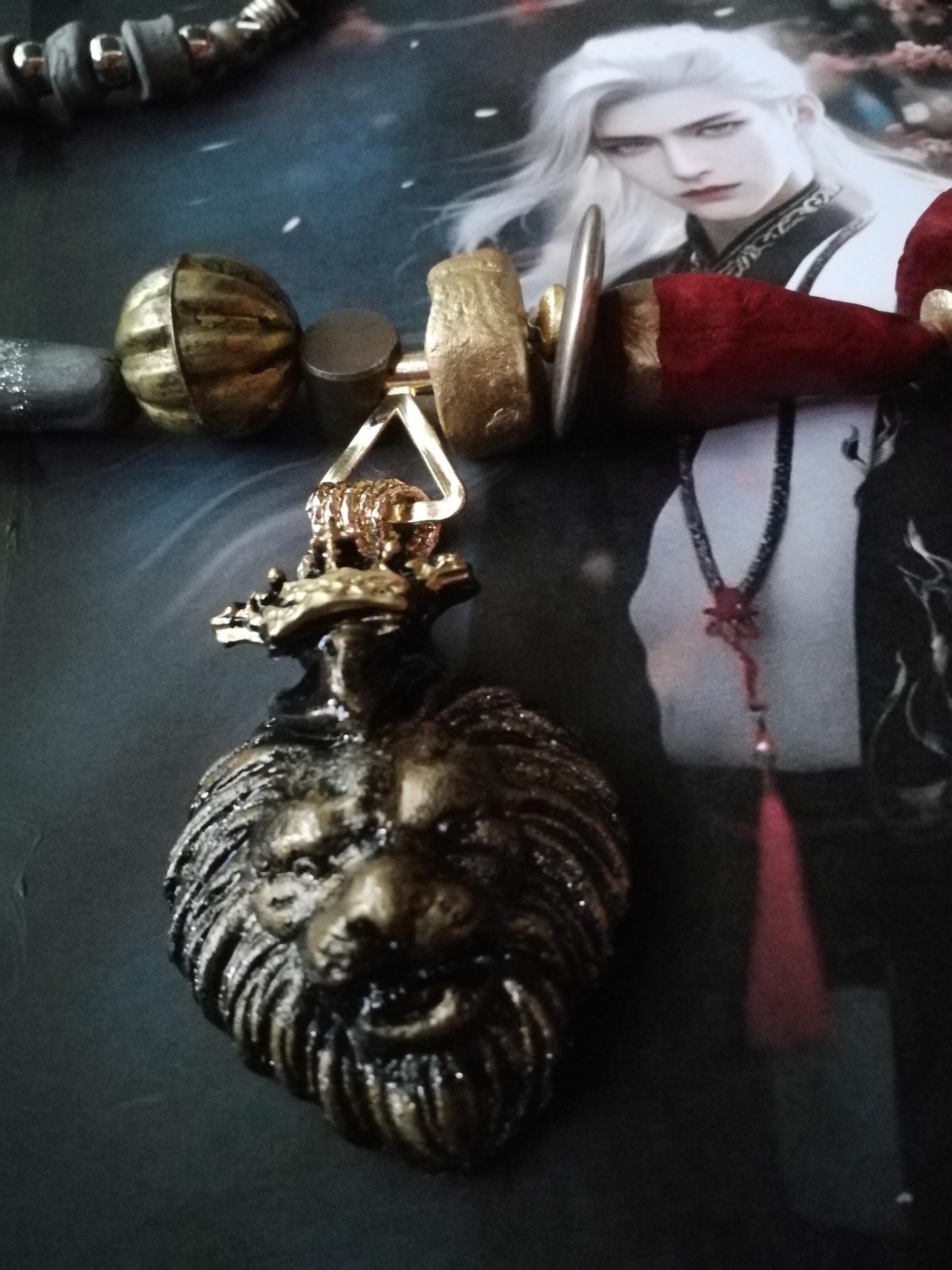 Lion Pendant, Designer Jewelry Sculptural Statement Big Bold Chunky Necklaces Golden Crown Wild Animal