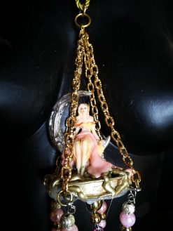Fairy Garden Jewelry, Mythical Creature Fairies Tale, Little Doll Pendant, Moon Necklace Elegant Bib