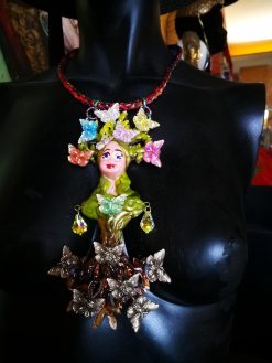 Tree of Life, Statement Nature Jewelry Art Nouveau Pendant, Butterfly Liberty Style Yggdrasil Charm