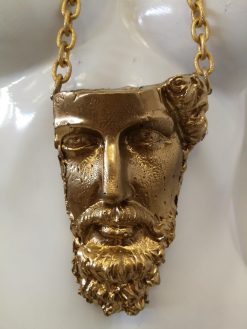 Antique Greek Statue, Head Face Portrait Sculpture Necklace, Pendant Chunky Jewelry Statement Brutalist Chain